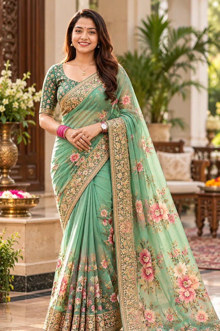 Sea-green heritage saree portrait